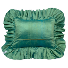 Load image into Gallery viewer, CYNTHIA RECTANGLE SILK CUSHION, BLUE & ORANGE