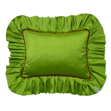 Load image into Gallery viewer, PATRICIA RECTANGLE SILK CUSHION, LIME & RED-ORANGE