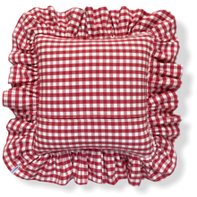 Load image into Gallery viewer, GRETA GINGHAM LARGE SQUARE CUSHION, GRAPEFRUIT & GREEN
