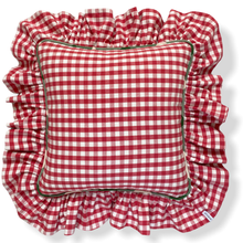 Load image into Gallery viewer, GRETA GINGHAM LARGE SQUARE CUSHION, GRAPEFRUIT & GREEN