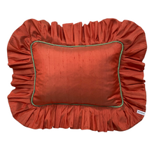 Load image into Gallery viewer, LILIAN RECTANGLE SILK CUSHION, ORANGE & BLUE