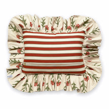 Load image into Gallery viewer, DOLORES FRILL RECTANGLE CUSHION, BEIGE FLORAL & STRIPE