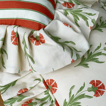 Load image into Gallery viewer, DOLORES FRILL SQUARE CUSHION, BEIGE FLORAL & STRIPE