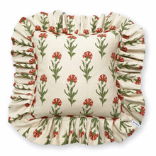 Load image into Gallery viewer, DOLORES FRILL SQUARE CUSHION, BEIGE FLORAL & STRIPE