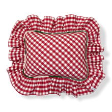 Load image into Gallery viewer, GRETA GINGHAM RECTANGLE CUSHION, GRAPEFRUIT & GREEN