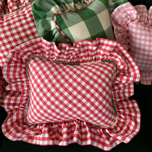 Load image into Gallery viewer, GRETA GINGHAM RECTANGLE CUSHION, GRAPEFRUIT & GREEN