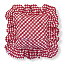 Load image into Gallery viewer, GRETA GINGHAM SQUARE CUSHION, GRAPEFRUIT & YELLOW