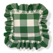 Load image into Gallery viewer, WENDY CHECK SQUARE CUSHION, GREEN & GRAPEFRUIT