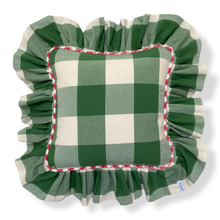 Load image into Gallery viewer, WENDY CHECK SQUARE CUSHION, GREEN & GRAPEFRUIT