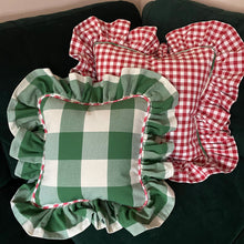 Load image into Gallery viewer, WENDY CHECK SQUARE CUSHION, GREEN & GRAPEFRUIT