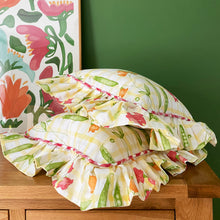 Load image into Gallery viewer, PAMELA FRILL SQUARE CUSHION, YELLOW CHECK & GINGHAM