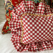 Load image into Gallery viewer, MOIRA GINGHAM RECTANGLE CUSHION, RED & YELLOW