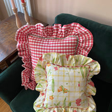 Load image into Gallery viewer, GRETA GINGHAM LARGE SQUARE CUSHION, GRAPEFRUIT & GREEN