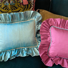 Load image into Gallery viewer, CYNTHIA RECTANGLE SILK CUSHION, BLUE & GOLD