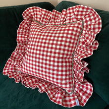 Load image into Gallery viewer, MOIRA GINGHAM LARGE SQUARE CUSHION, RED & GREEN