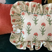 Load image into Gallery viewer, DAPHNE FRILL RECTANGLE CUSHION, CREAM FLORAL & GINGHAM
