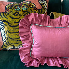 Load image into Gallery viewer, BARB RECTANGLE SILK CUSHION, MAUVE & BLUE