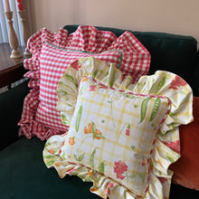 Load image into Gallery viewer, PAMELA FRILL SQUARE CUSHION, YELLOW CHECK & GINGHAM
