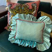 Load image into Gallery viewer, CYNTHIA RECTANGLE SILK CUSHION, BLUE & ORANGE