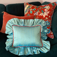 Load image into Gallery viewer, CYNTHIA RECTANGLE SILK CUSHION, BLUE & ORANGE