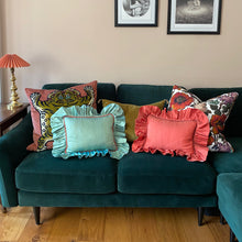 Load image into Gallery viewer, CYNTHIA RECTANGLE SILK CUSHION, BLUE & ORANGE