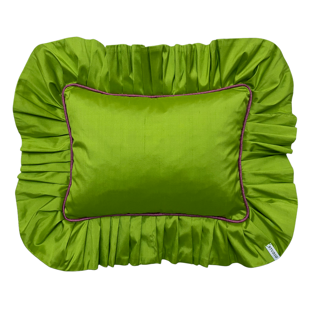 PATRICIA RECTANGLE SILK CUSHION, LIME & MAGENTA