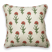 Load image into Gallery viewer, DEBORAH PIPED CUSHION, BEIGE FLORAL &amp; STRIPE
