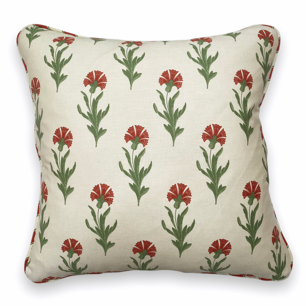 DEBORAH PIPED CUSHION, BEIGE FLORAL & STRIPE