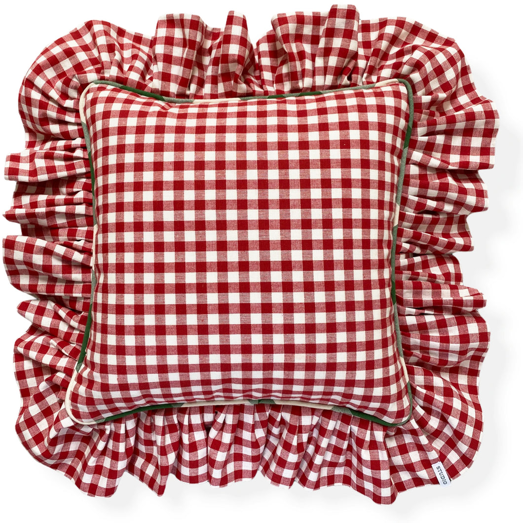 MOIRA GINGHAM LARGE SQUARE CUSHION, RED & GREEN
