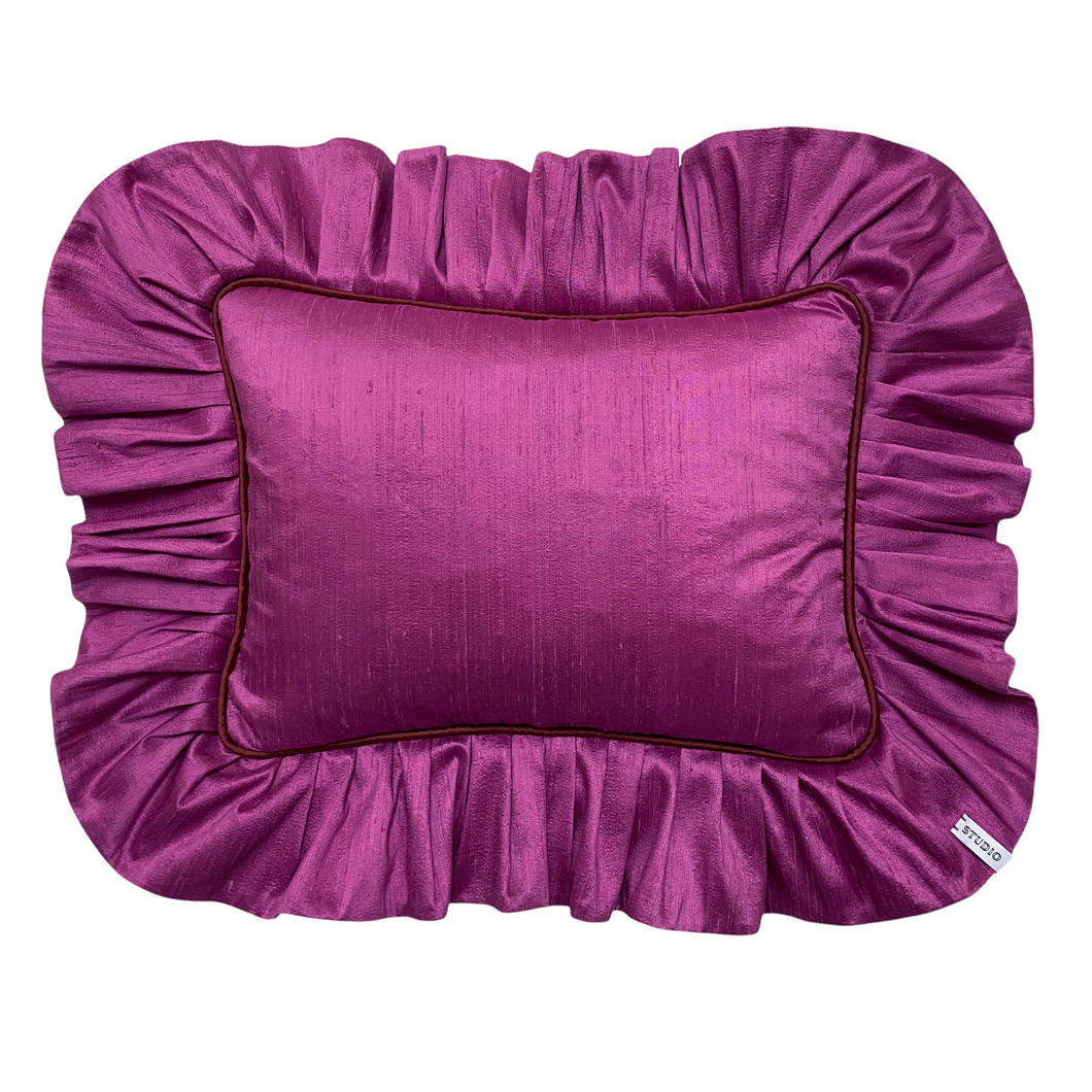 MARY RECTANGLE SILK CUSHION, MAGENTA & BRONZE