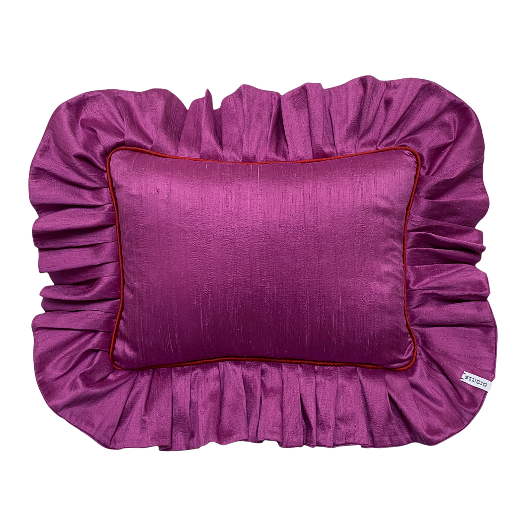 MARY RECTANGLE SILK CUSHION, MAGENTA & RED-ORANGE