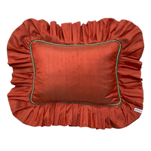 Load image into Gallery viewer, LILIAN RECTANGLE SILK CUSHION, ORANGE &amp; BLUE
