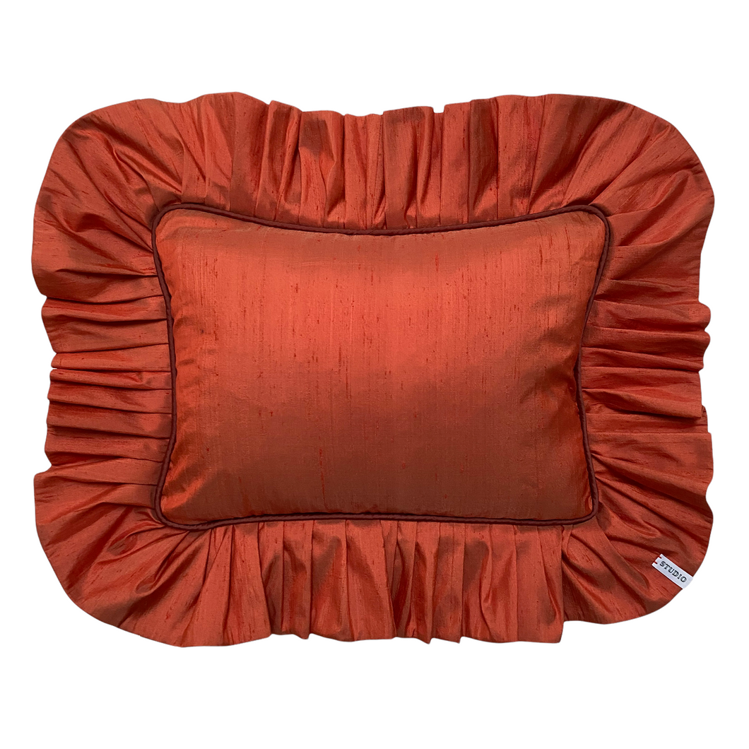 LILIAN RECTANGLE SILK CUSHION, ORANGE & BRONZE