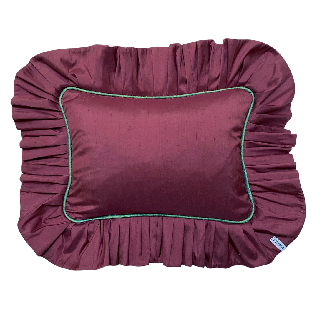 BARB RECTANGLE SILK CUSHION, MAUVE & BLUE