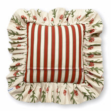 Load image into Gallery viewer, DOLORES FRILL SQUARE CUSHION, BEIGE FLORAL &amp; STRIPE
