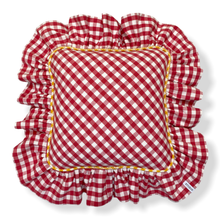Load image into Gallery viewer, GRETA GINGHAM SQUARE CUSHION, GRAPEFRUIT &amp; YELLOW
