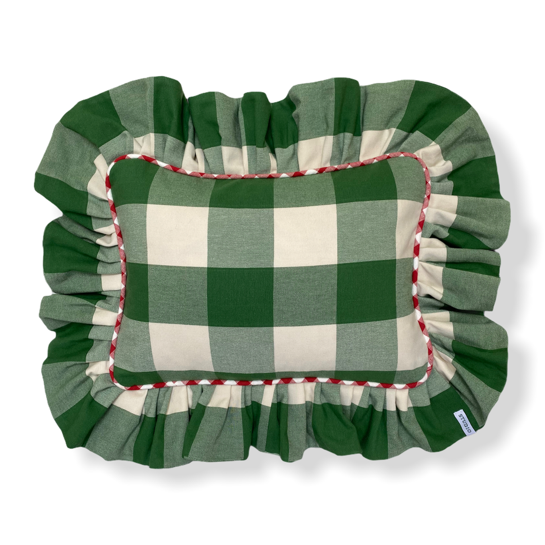 WENDY CHECK RECTANGLE CUSHION, GREEN & RED