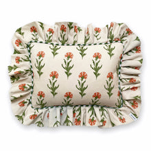 Load image into Gallery viewer, DIANE FRILL RECTANGLE CUSHION, OFF-WHITE FLORAL &amp; GINGHAM
