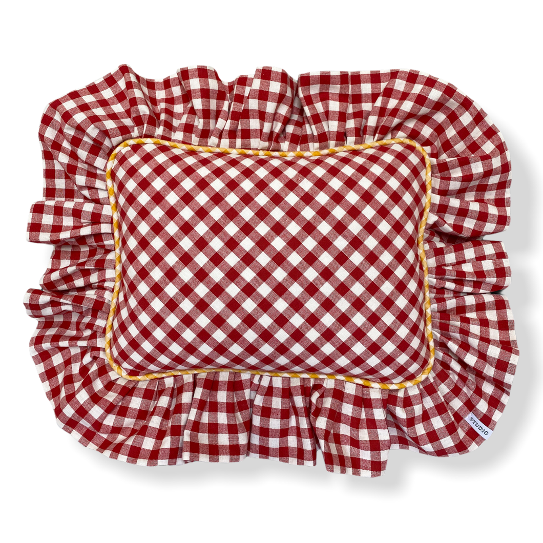 MOIRA GINGHAM RECTANGLE CUSHION, RED & YELLOW