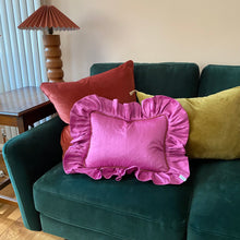 Load image into Gallery viewer, MARY RECTANGLE SILK CUSHION, MAGENTA &amp; BRONZE
