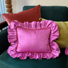 Load image into Gallery viewer, MARY RECTANGLE SILK CUSHION, MAGENTA &amp; RED-ORANGE
